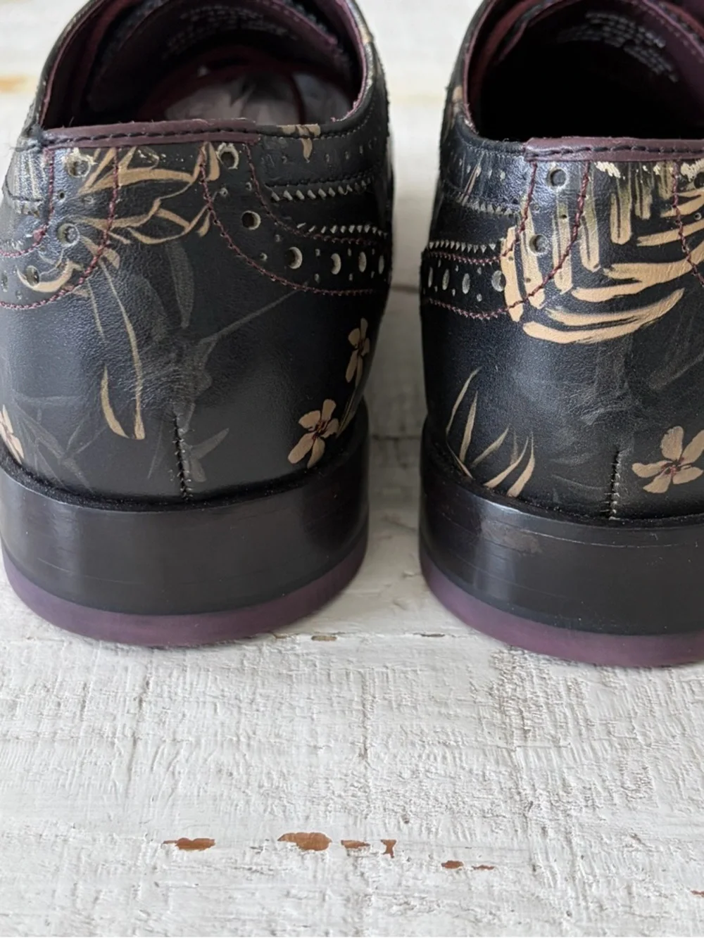 Ted Baker Chorlten Oxford Shoes‎ NEW Men’s size 8 EU 41 Black Leather Floral